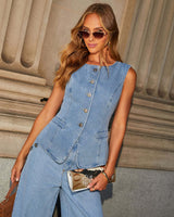 Women’s Sleeveless Denim Co-Ord Set | Wide-Leg Jeans for Casual & Everyday Wear