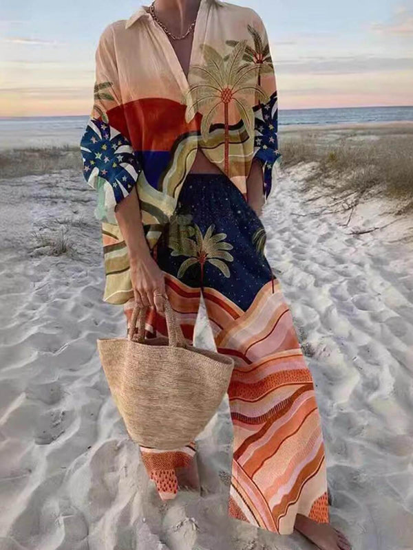Women's Sunset Print Co-Ord Set | Relaxed Fit Summer Two-Piece for Holidays & Beachwear