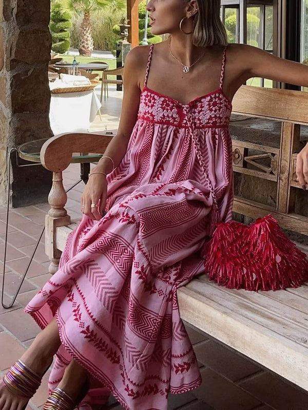 Women's Crochet Maxi Dress | Boho Patchwork Knitted Summer Slip Dress