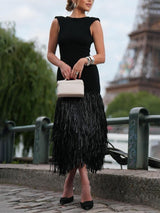 Women's Raffia Fringe Midi Dress | Boho-Inspired Summer Wear