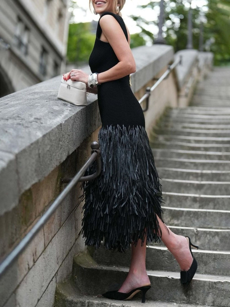 Women's Raffia Fringe Midi Dress | Boho-Inspired Summer Wear