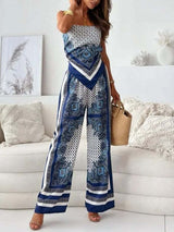Women’s Floral Two-Piece Set | Bandeau Top & Printed Trousers for Day & Evening Wear