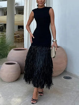 Women's Raffia Fringe Midi Dress | Boho-Inspired Summer Wear