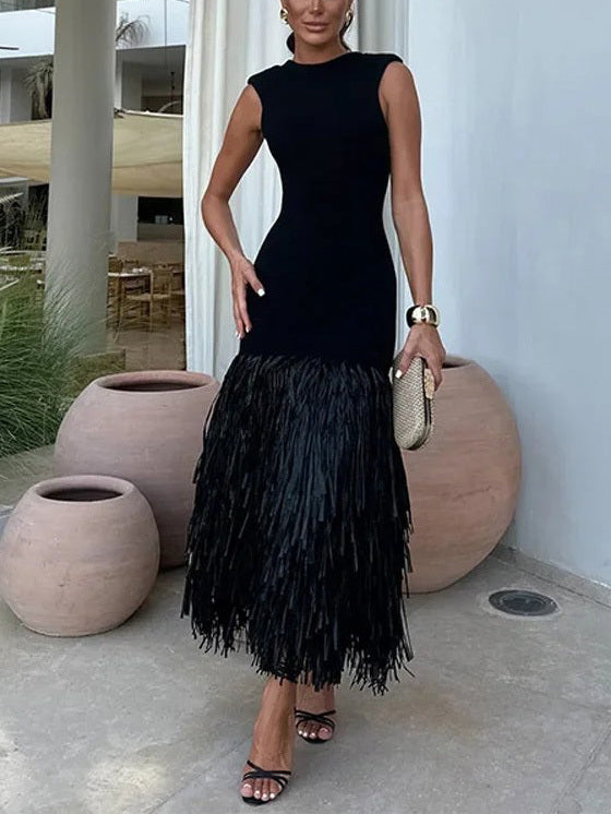 Women's Raffia Fringe Midi Dress | Boho-Inspired Summer Wear