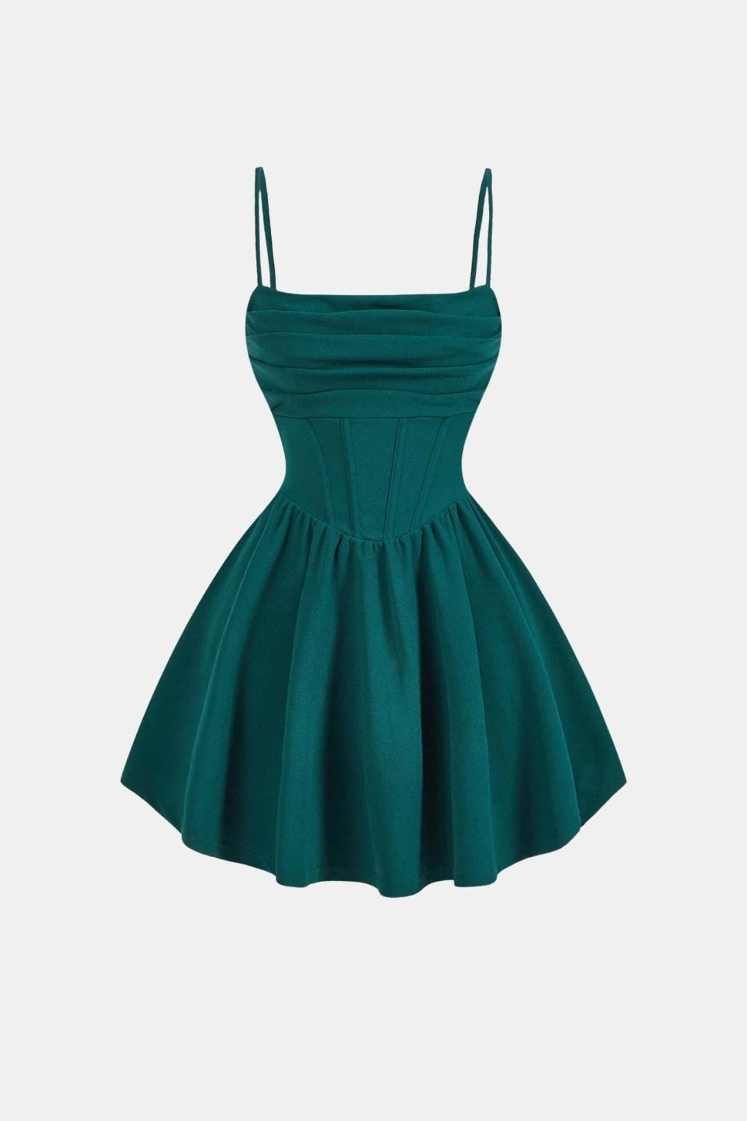 Women's Mini Cocktail Dress with Spaghetti Straps, Ruching, and Corset Panels