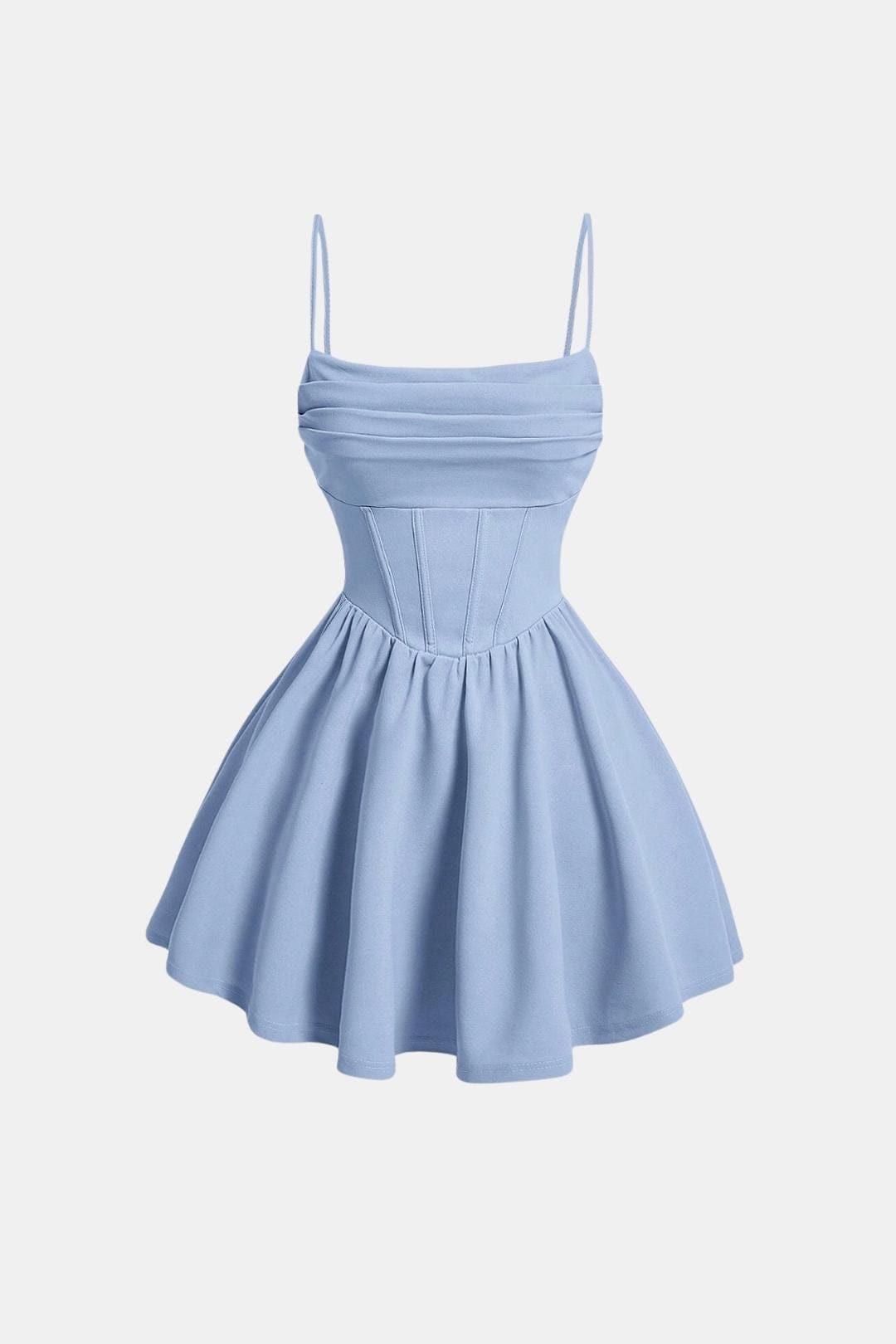 Women's Mini Cocktail Dress with Spaghetti Straps, Ruching, and Corset Panels