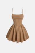 Women's Mini Cocktail Dress with Spaghetti Straps, Ruching, and Corset Panels