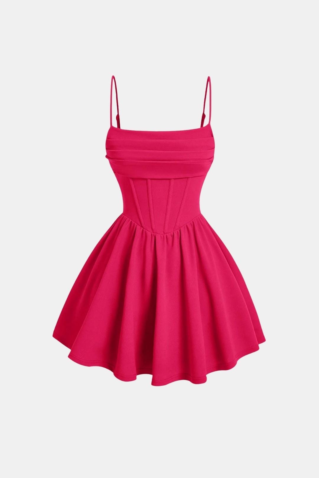 Women's Mini Cocktail Dress with Spaghetti Straps, Ruching, and Corset Panels