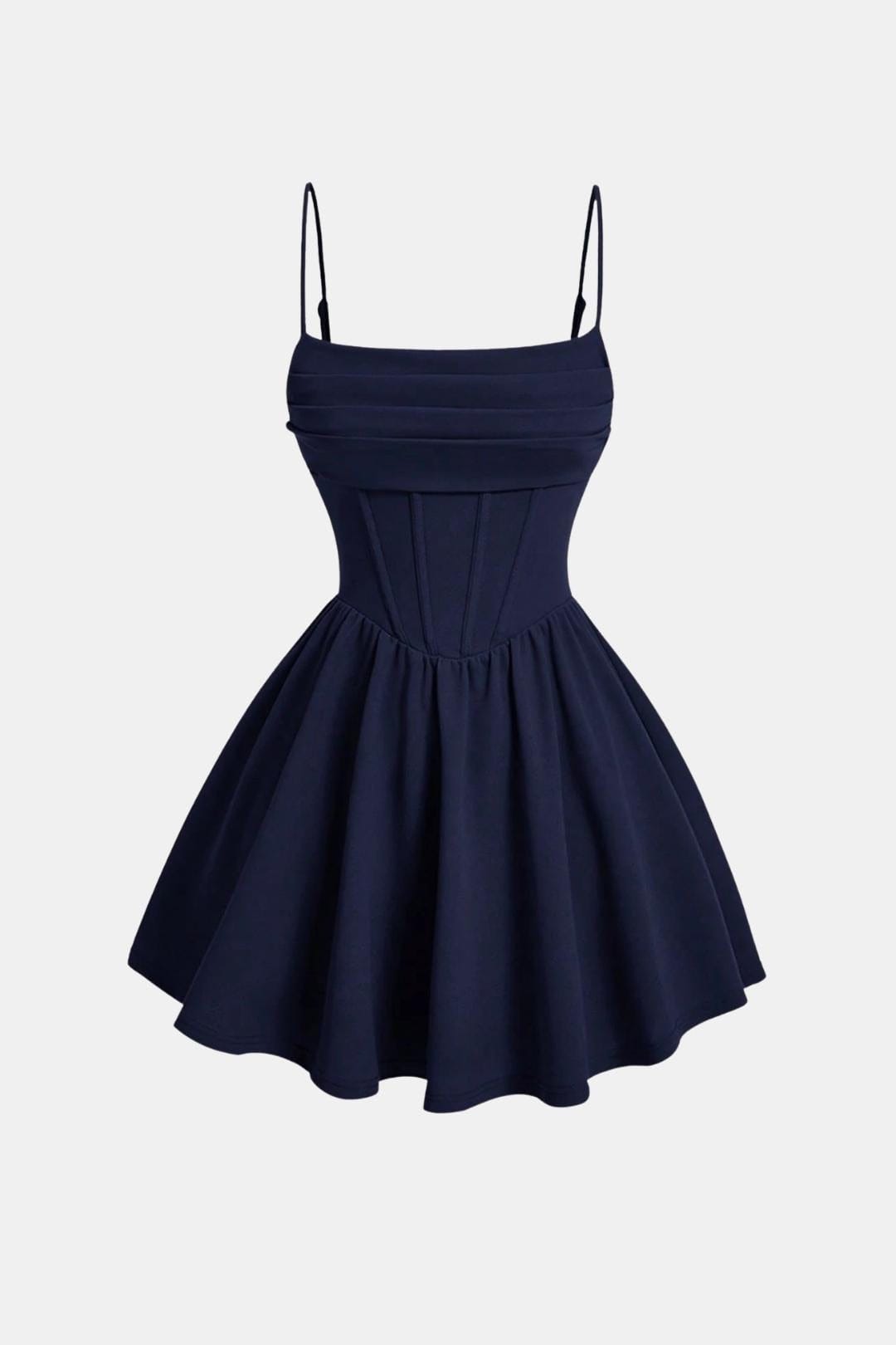 Women's Mini Cocktail Dress with Spaghetti Straps, Ruching, and Corset Panels