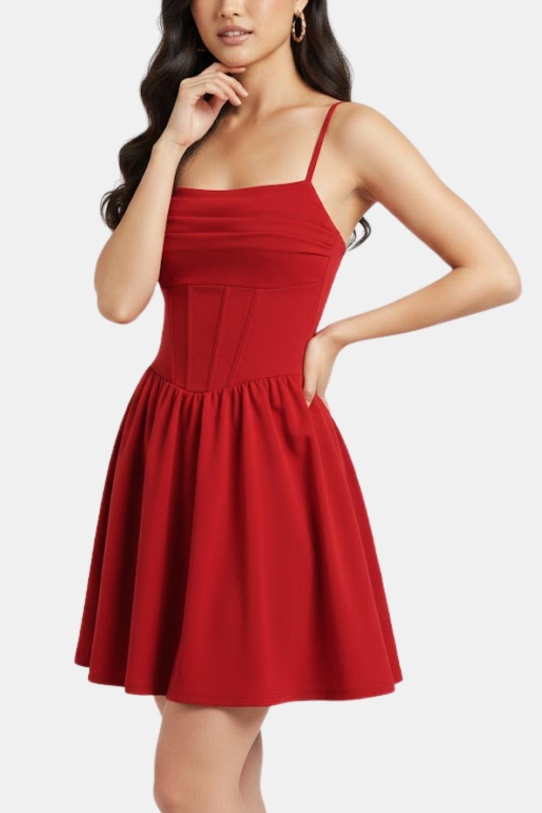 Women's Mini Cocktail Dress with Spaghetti Straps, Ruching, and Corset Panels