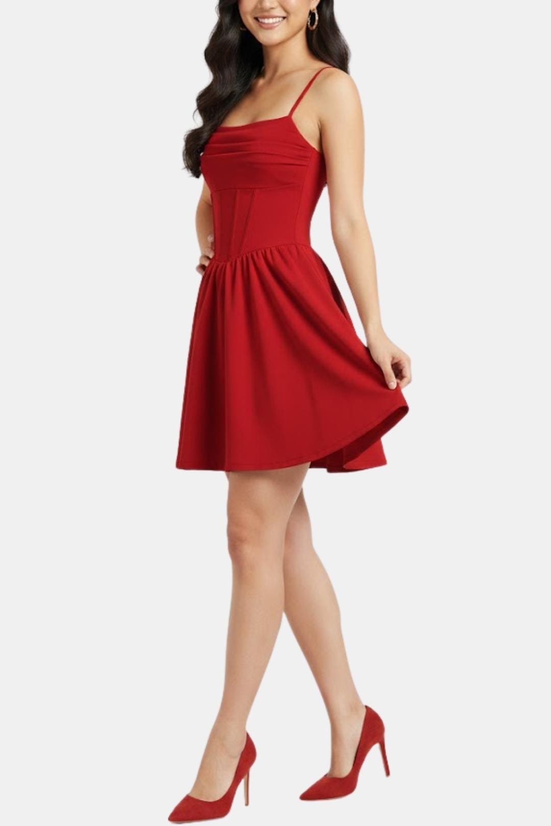 Women's Mini Cocktail Dress with Spaghetti Straps, Ruching, and Corset Panels