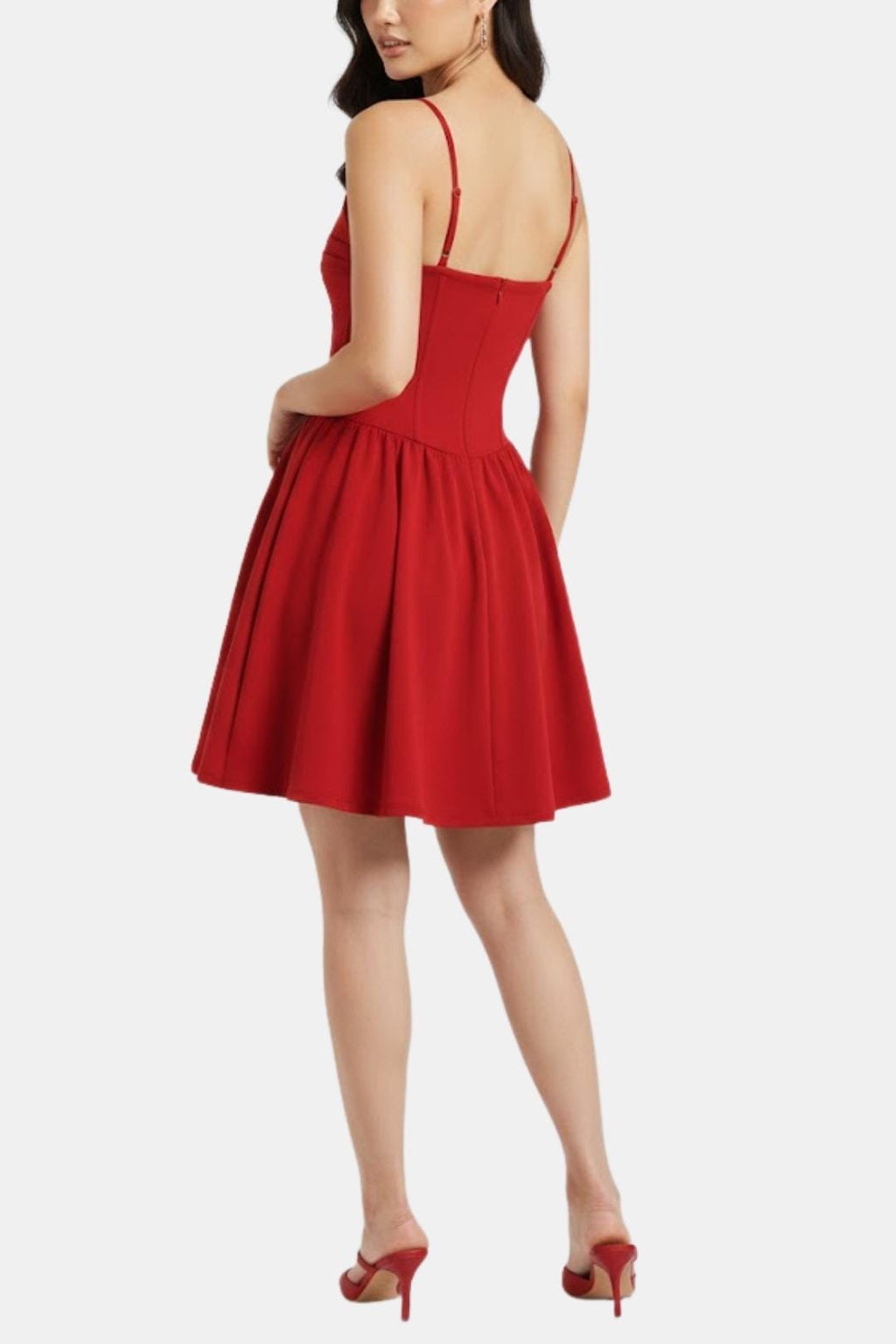 Women's Mini Cocktail Dress with Spaghetti Straps, Ruching, and Corset Panels