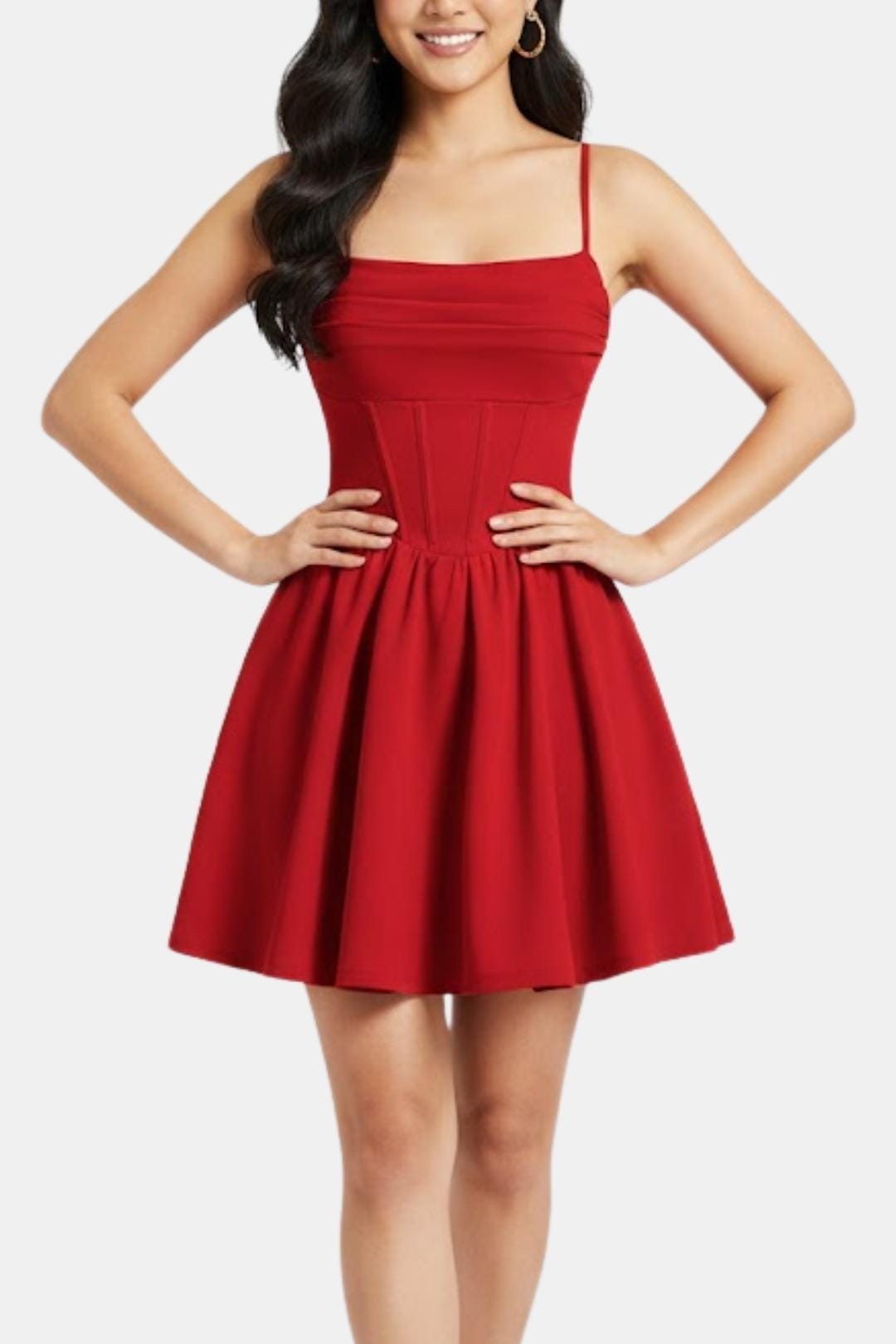 Women's Mini Cocktail Dress with Spaghetti Straps, Ruching, and Corset Panels