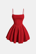 Women's Mini Cocktail Dress with Spaghetti Straps, Ruching, and Corset Panels