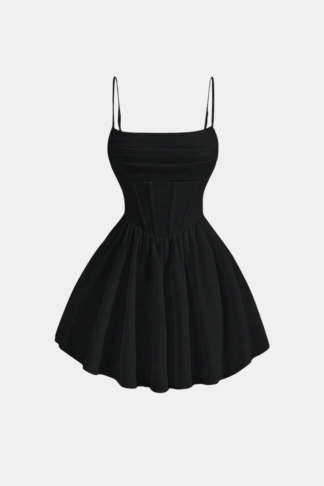 Women's Mini Cocktail Dress with Spaghetti Straps, Ruching, and Corset Panels