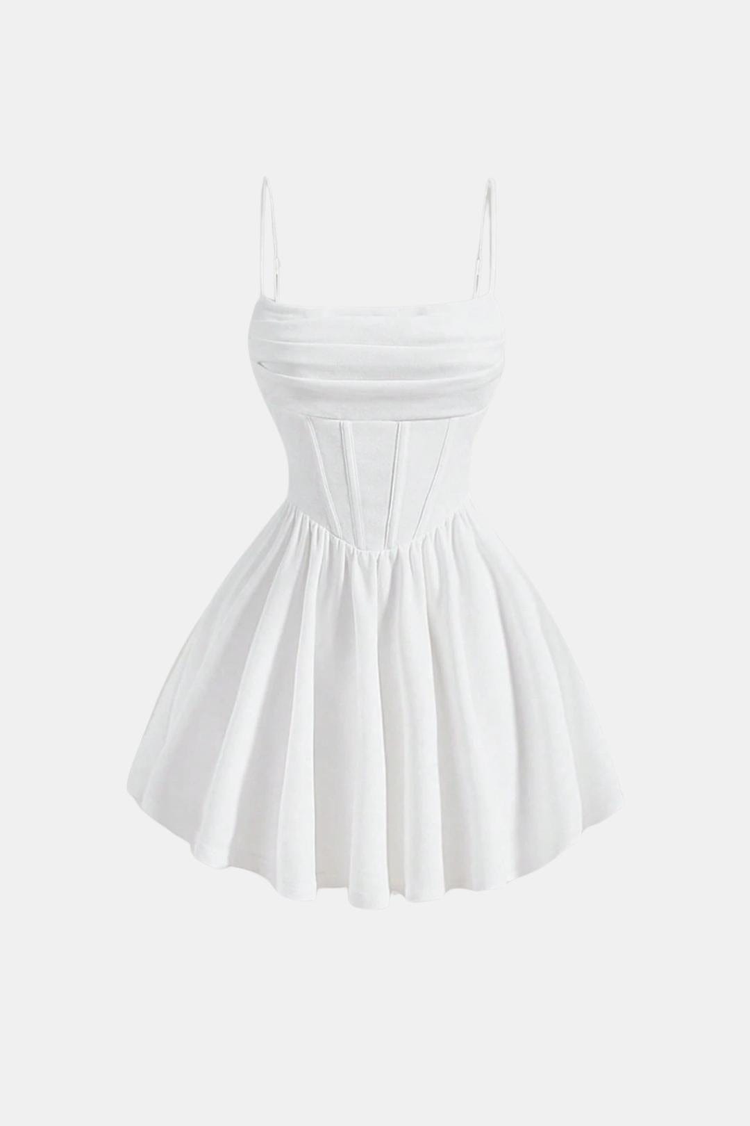 Women's Mini Cocktail Dress with Spaghetti Straps, Ruching, and Corset Panels