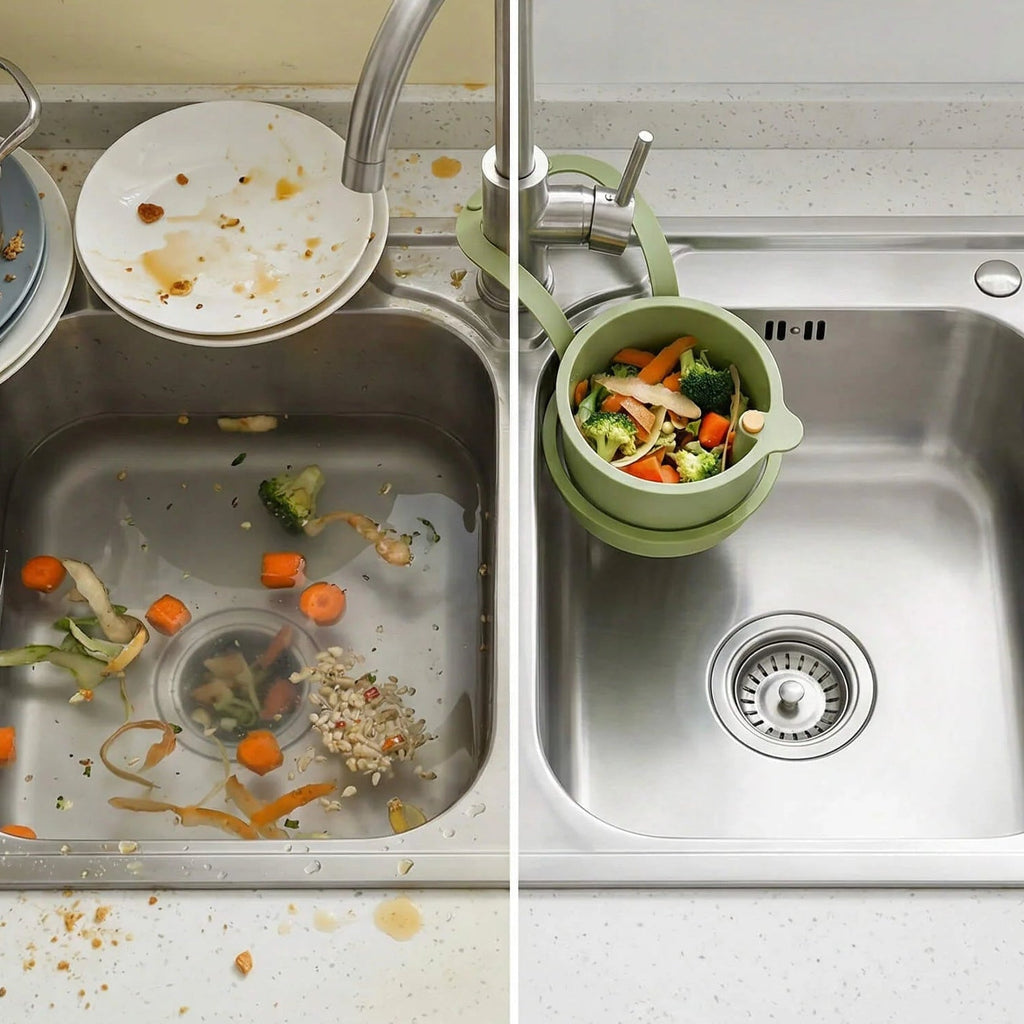 Hanging Drain Basket – Two-Piece Filter System, One-Click Emptying