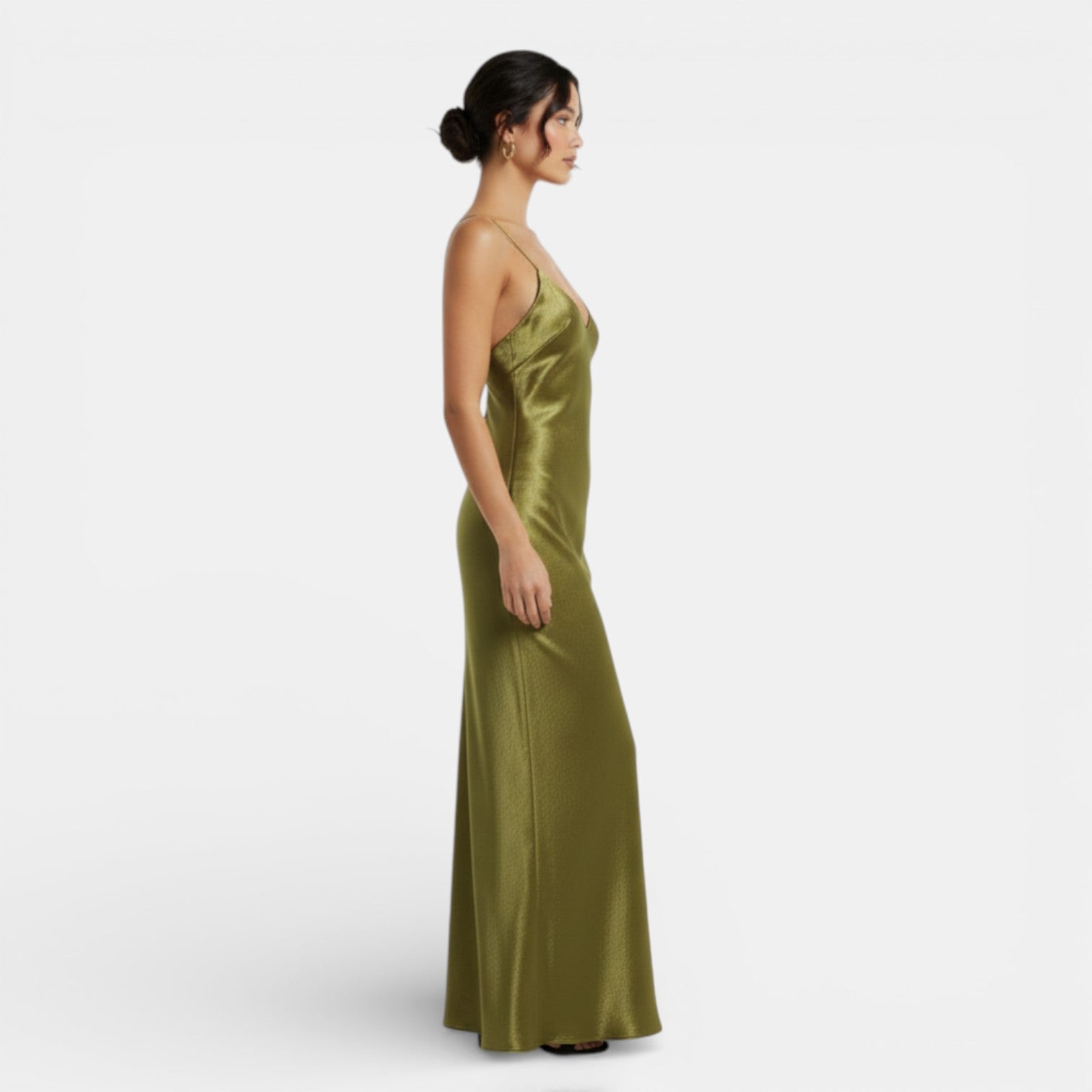 Olive Green Satin Slip Dress
