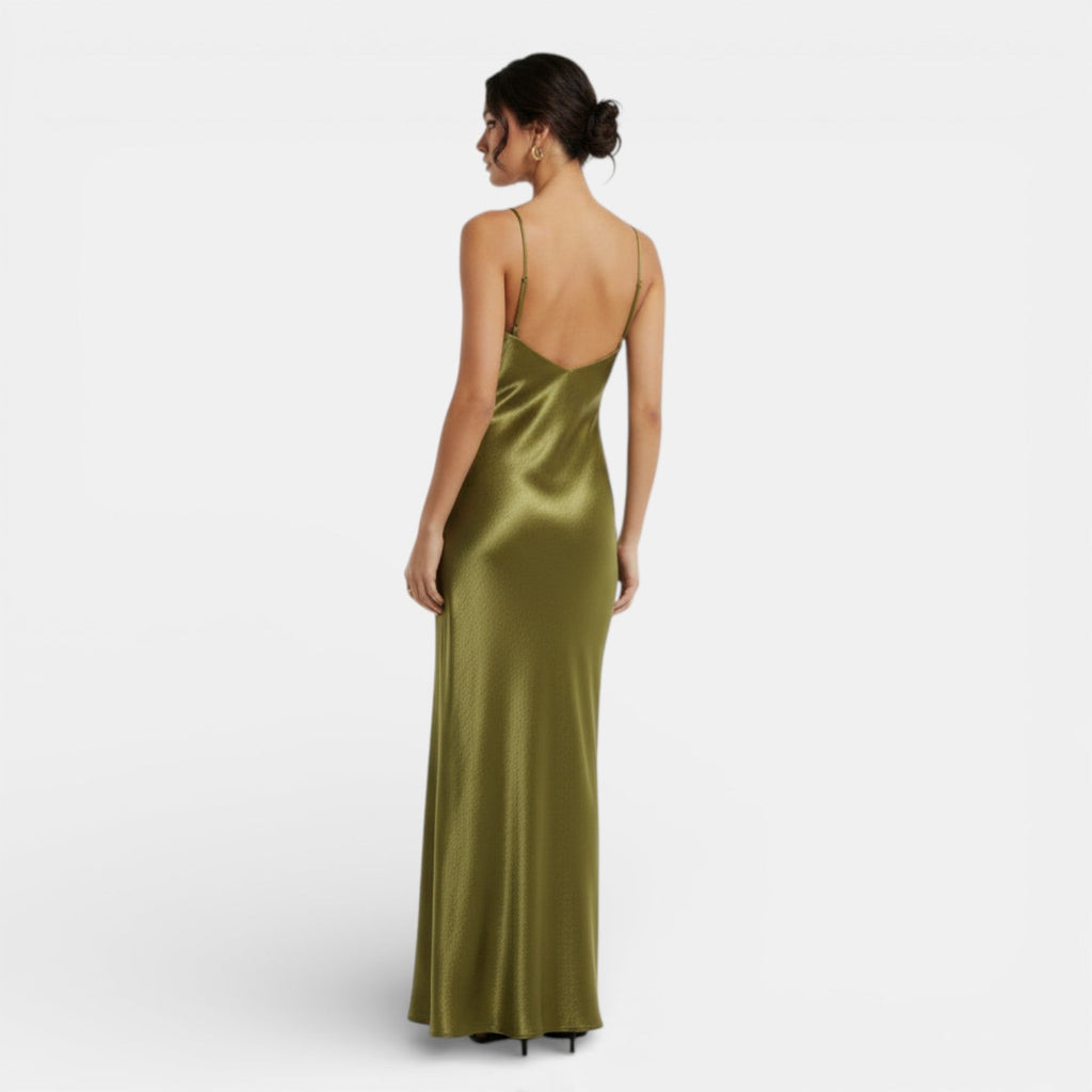 Abito sottoveste in raso verde oliva