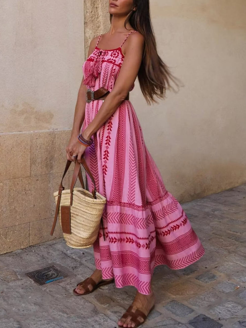 Women's Crochet Maxi Dress | Boho Patchwork Knitted Summer Slip Dress