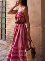 Women's Crochet Maxi Dress | Boho Patchwork Knitted Summer Slip Dress