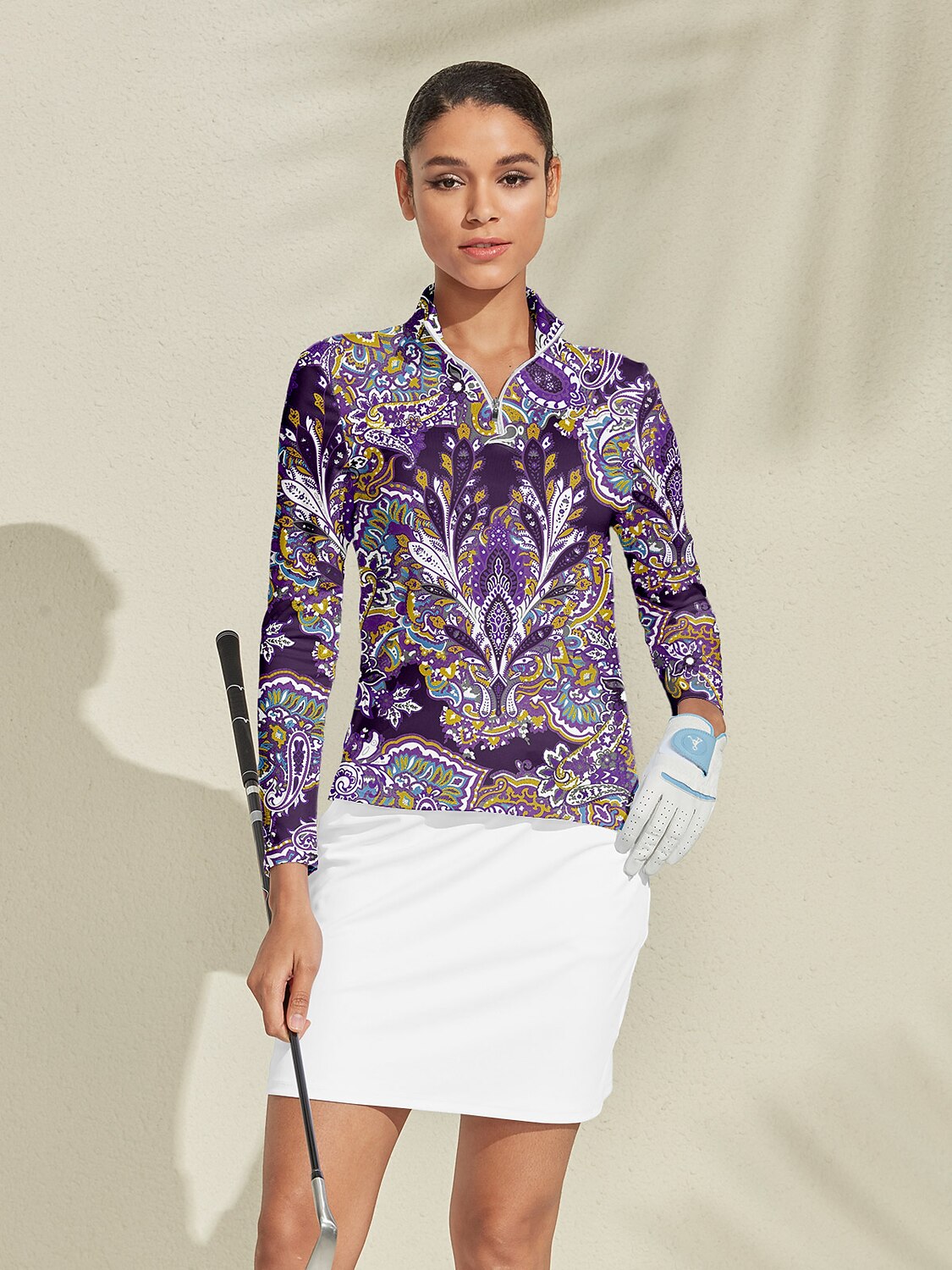 Pullover da golf leggero da donna con mezza zip e protezione UPF50