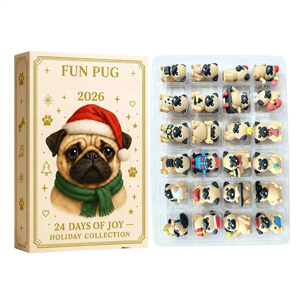 Pug Christmas Countdown Calendar 2026 24 Days Mini Dog Figurine Advent Festive Decoration Party Supplies Stockings Office Table Living Room