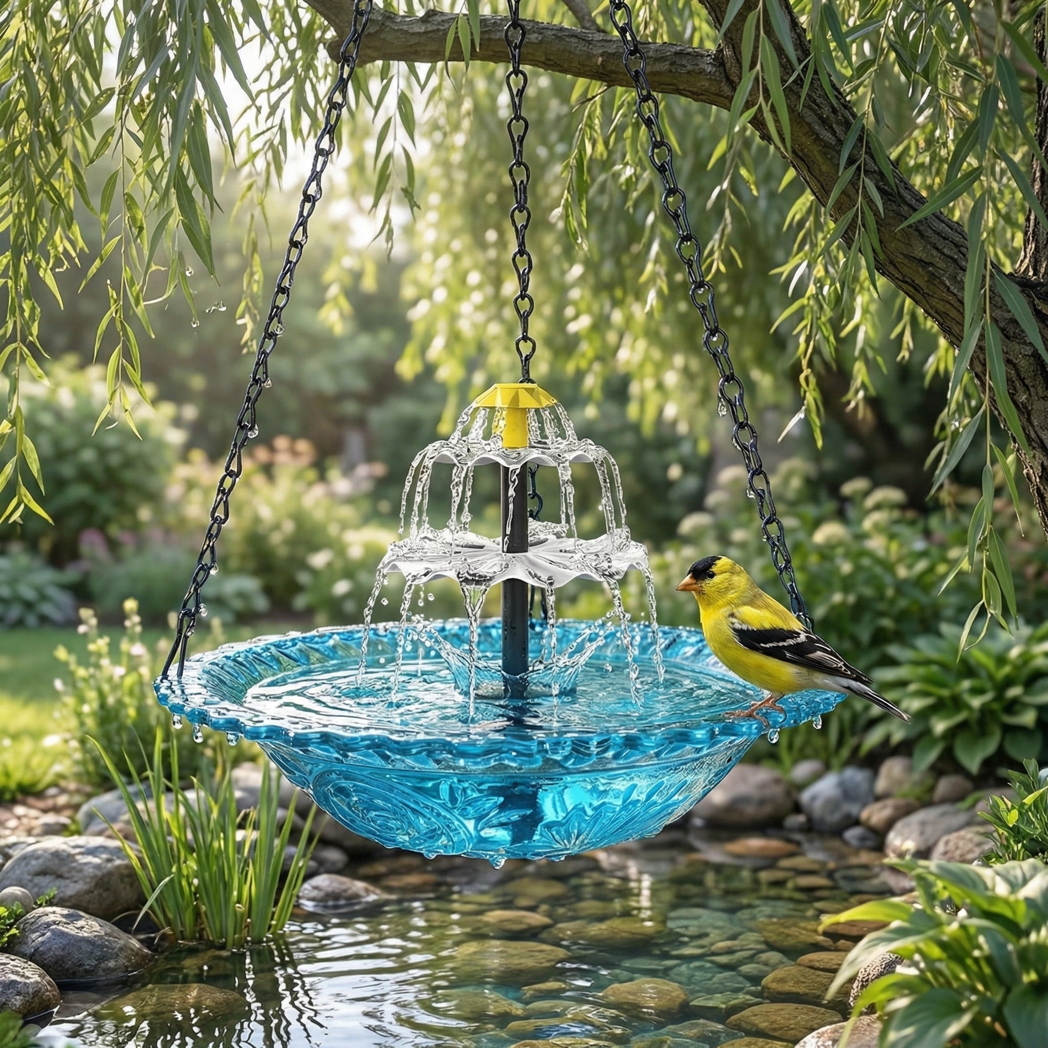 Bagno per uccelli solare con fontana