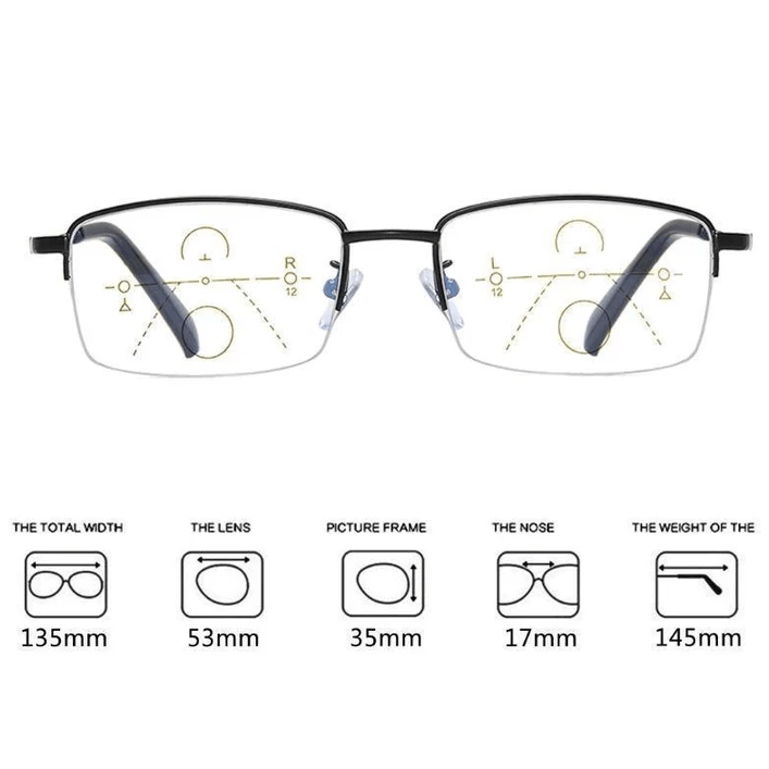 Titanium Progressive Dual-Use Reading Glasses for Distance and Near Vision