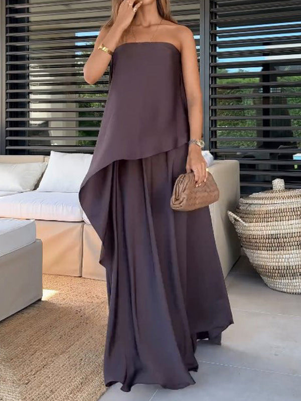 Women’s Sleeveless Bandeau Top & Maxi Skirt Set – Elegant Two-Piece for Summer & Holidays