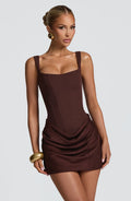 Women's Ruched Mini Dress with Square Neckline and Wide Straps