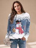Women's Christmas Sweater with Snowman Motif | Festive Holiday Pullover | Round Neck Long Sleeve Relaxed Fit Holiday Top