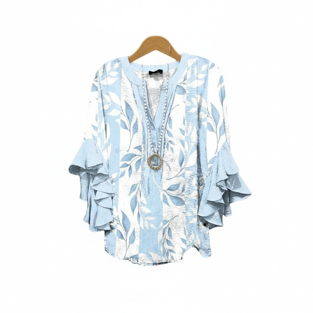 Dames Blouse met V-hals en Rüschenmouwen met Bloemenprint