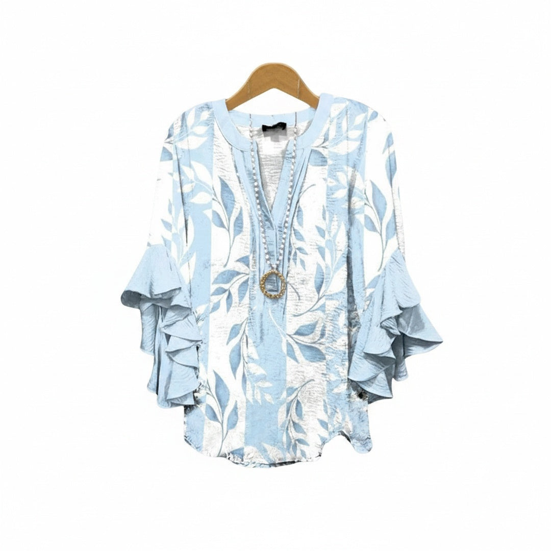 Dames Blouse met V-hals en Rüschenmouwen met Bloemenprint