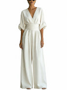 Dames Jumpsuit met Diepe V-hals, Sjerband en Wijde Pijpen