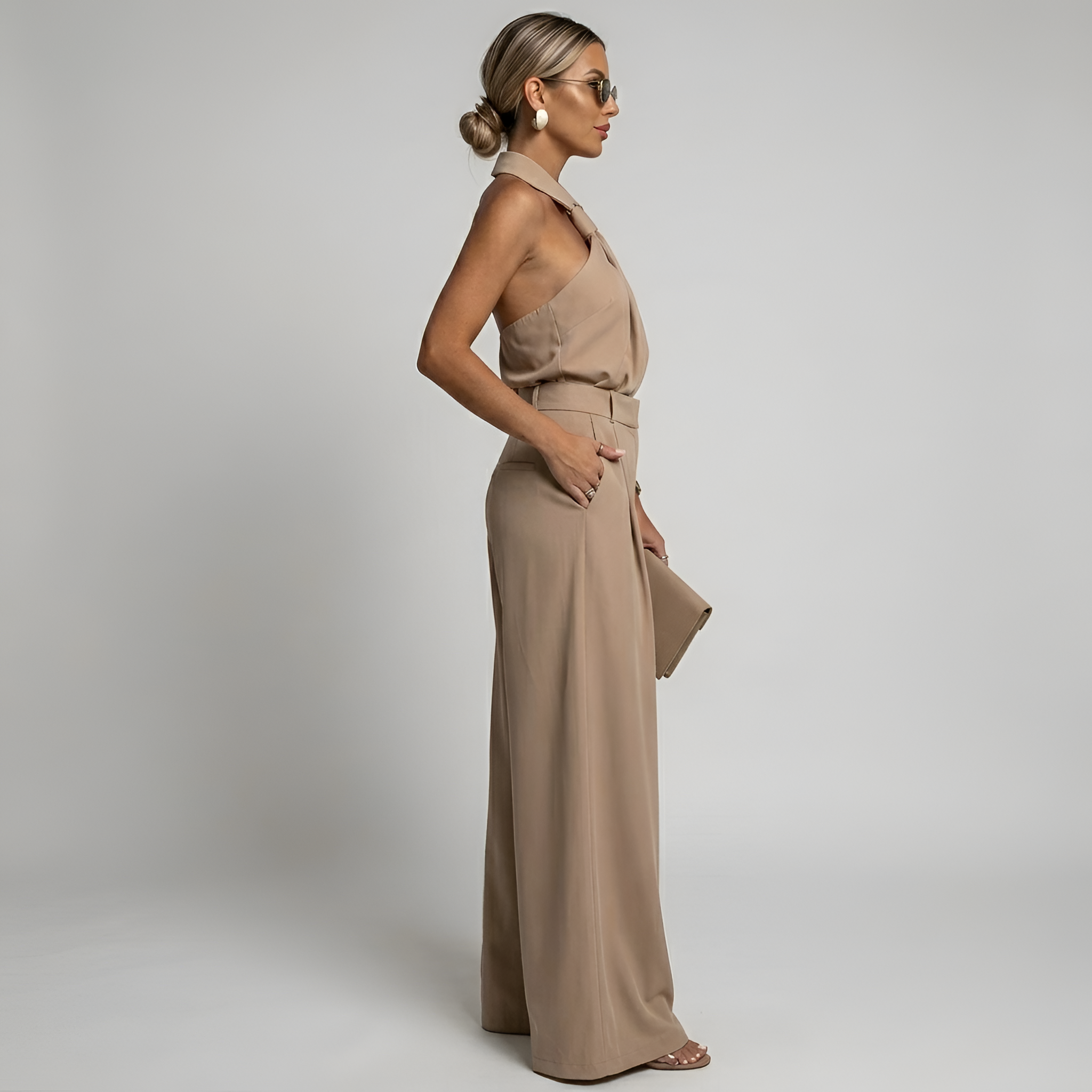 Dames Jumpsuit met Halternek en Wide Leg Broek