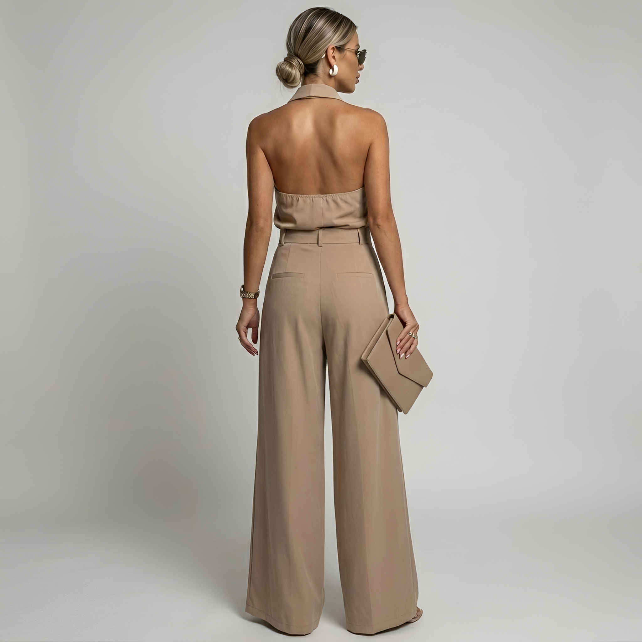 Dames Jumpsuit met Halternek en Wide Leg Broek