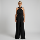 Dames Jumpsuit met Halternek en Wide Leg Broek Zwart