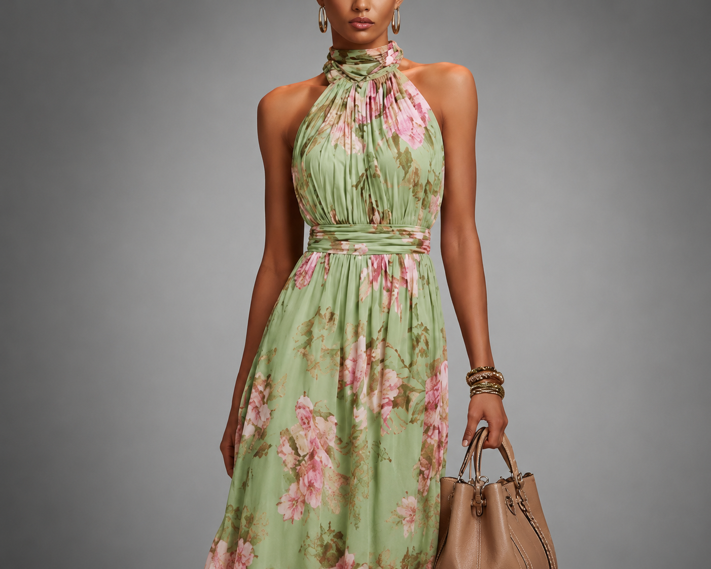 Dames Maxi Jurk met Halternek en Bloemenprint