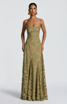 Dames Maxi Jurk Mouwloos met Cowl-hals en Bloemenpatroon Saliegroen