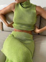 Women’s Turtleneck Vest & Long Skirt Set | Soft Knit Two-Piece for Everyday & Holiday Wear