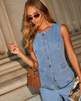 Women’s Sleeveless Denim Co-Ord Set | Wide-Leg Jeans for Casual & Everyday Wear