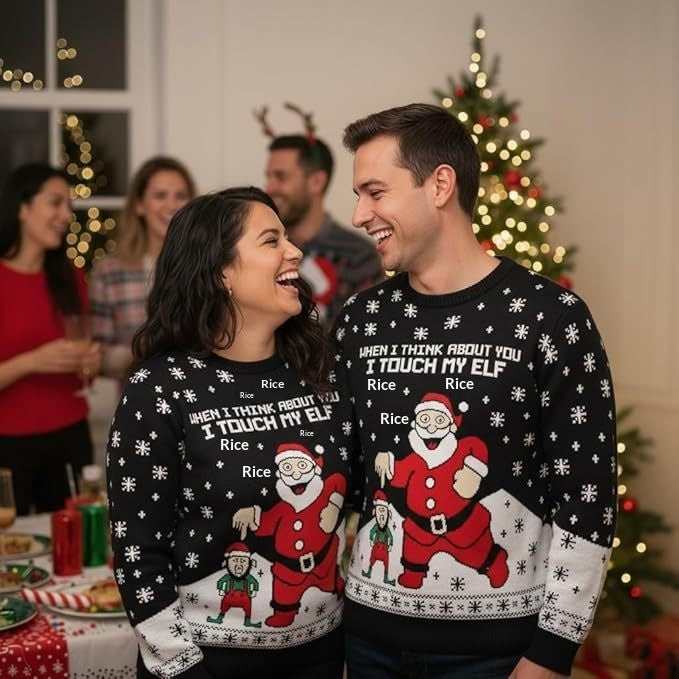 Unisex Christmas Sweater – Santa Claus Graphic Winter Jumper for Couples