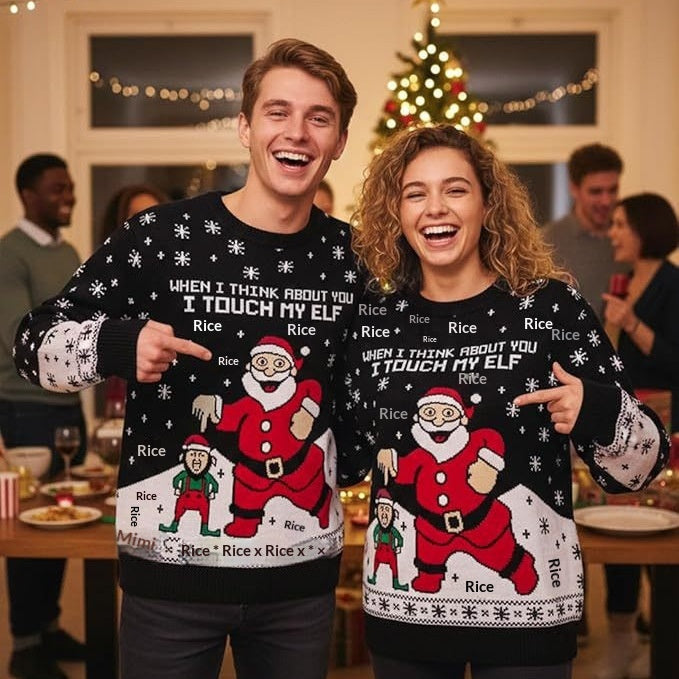 Unisex Christmas Sweater – Santa Claus Graphic Winter Jumper for Couples