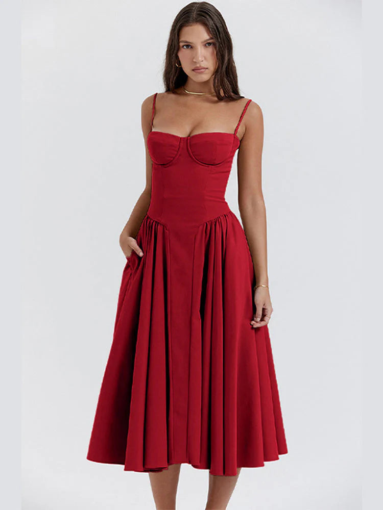 Elegantní midi šaty s korzetem a nastavitelnými ramínky