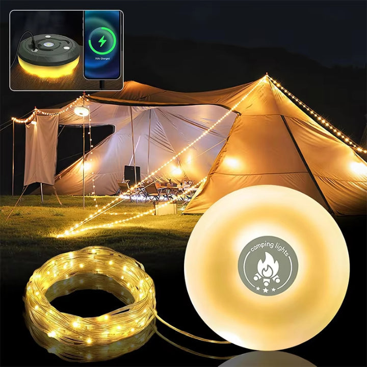 Campinglampe mit 10m RGB-Lichterkette – Atmosphäre & Sicherheit für jeden Trip -   Mivoza Deutschland