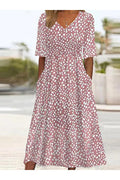 Elegant Tummy-Flattering Polka Dot Midi Dress