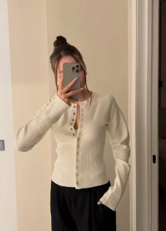 Women's Ribbed Knit Cardigan | Slim Fit Button Front Sweater | Soft Long Sleeve Knit Top | Casual Office Everyday Wear