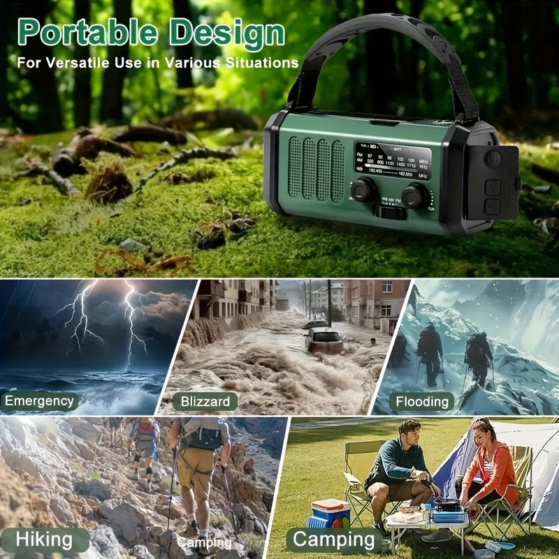 Nouzové rádio s powerbankou 10 000 mAh | Solární, s ruční kličkou a USB-C | LED světlo, SOS alarm a kompas | AM/FM/NOAA