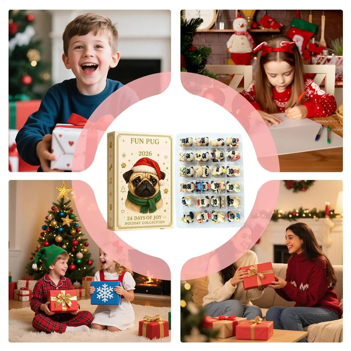 Pug Christmas Countdown Calendar 2026 24 Days Mini Dog Figurine Advent Festive Decoration Party Supplies Stockings Office Table Living Room